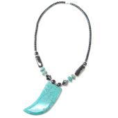 Big White Turquoise flat horn Pendant Hematite Necklace